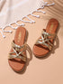 GNIST Arabic Strappy Slip on Gold Flats